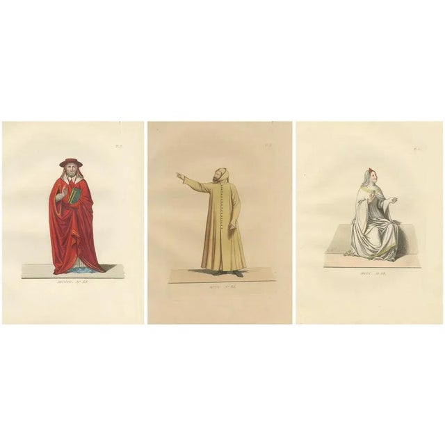 Cardinal, Commoner, and Florentine Noble Costume in 15th Century Italy, 1845, Paper, Set of 3 For Sale - Image 10 of 10