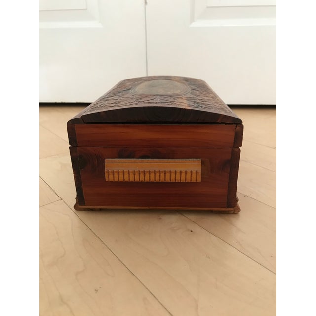 Vintage Wooden Carved Cedar Chest Trinket Box Chairish