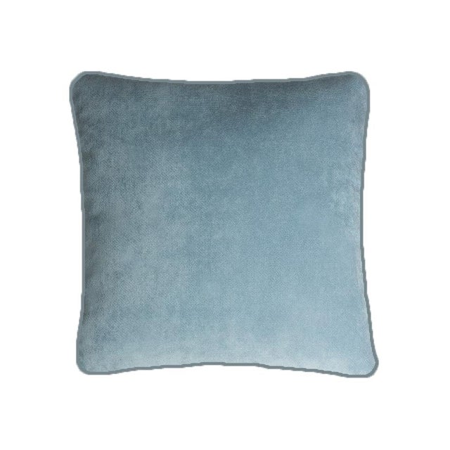 Happy Frame Light Blue Velvet Cushion Cover by LO Decor For Sale - Image 4 of 4