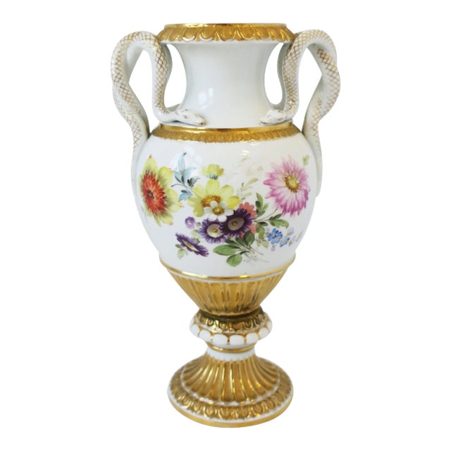Meissen Porcelain Urn White and Gold with Amphora Snake Handles For Sale