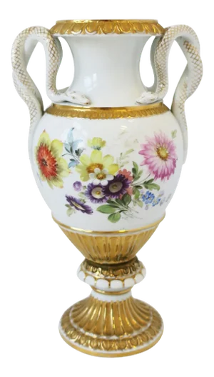 Meissen Porcelain Urn White and Gold with Amphora Snake Handles