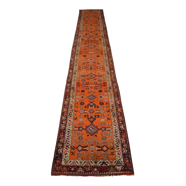 Hand-Knotted Kurdish Runner Extra Long Runner Rug - 2′9″ × 17′7″ For Sale