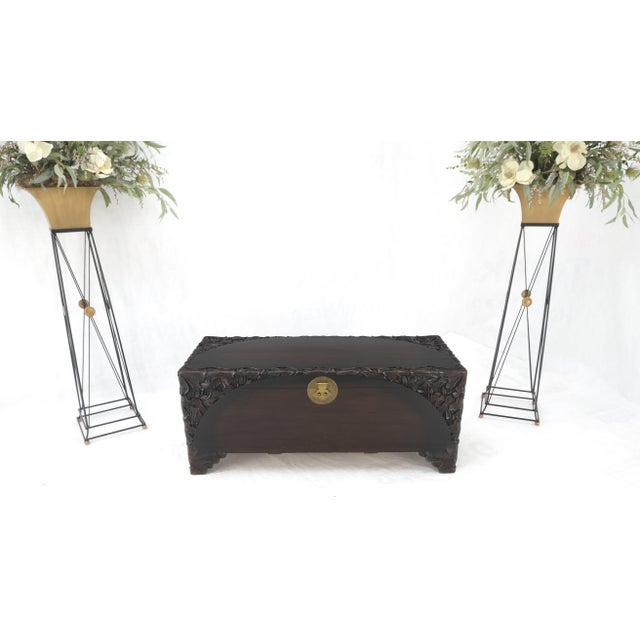 Ebonized Carved Teak Cedar Lined Brass Latch c. 1920s Trunk Hope Chest CLEAN! For Sale - Image 11 of 18