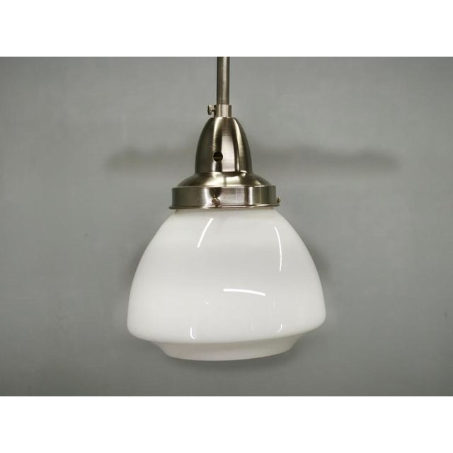 Vintage Czech Art Deco Opaline Glass and Chrome Pendant Lights, 1930s, Set of 2 For Sale - Image 6 of 16