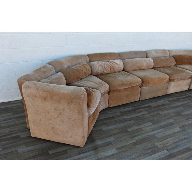 Vintage 1970s 7-Piece Modular Suede Leather Sectional Sofa, Curved Lounge Seating For Sale - Image 13 of 18