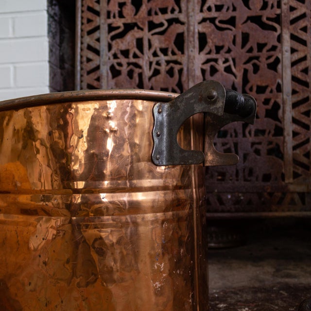 Late 19th Century Antique Copper Boiler or Washtub for Planter Beverage Cooler or Firewood Holder For Sale - Image 5 of 17