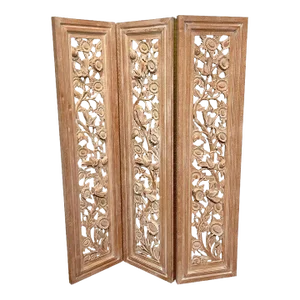 Mid 20th Century Three-Panel Carved Bleached Hardwood Bird Floral Screen, Style of James Mont