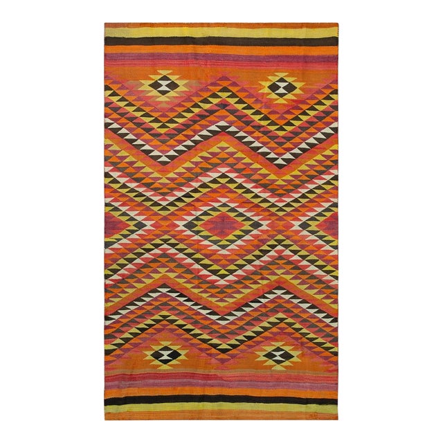 1890s Small Yellow Antique Rustic Tribal Native American Navajo Flat Weave Rug For Sale