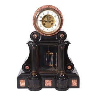 Antique French Marble and Bronze Mantle Clock For Sale