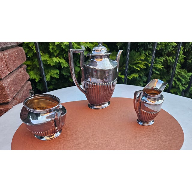 Silver Art Deco Silver-Plated Sugar with Bowl and Milk Jug, 1920s, Set of 3 For Sale - Image 8 of 14