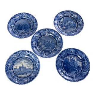 Early 20th Century American Revolution Rowland & Marsellus Blue & White Historic Plates For Sale
