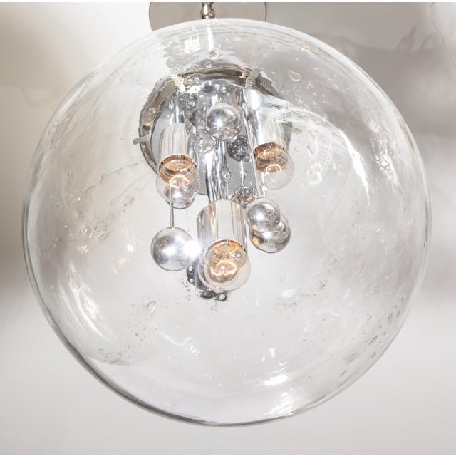 Doria Leuchten Germany Vintage Large Murano Glass Polished Metal Globe Pendant Light For Sale - Image 4 of 6