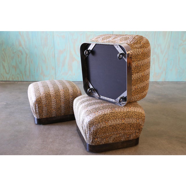 1980s 1980s Attributed to Karl Springer Rolling Chrome Souffle Pouf Ottomans in Leopard - Set of 3 For Sale - Image 5 of 9