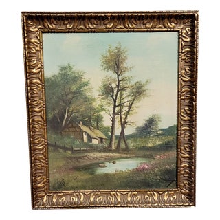 Henri Catrou, Lakeside Landscape, 1800s, Oil on Canvas, Framed For Sale