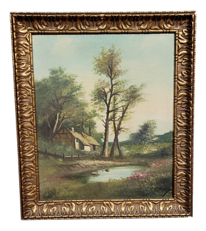 Henri Catrou, Lakeside Landscape, 1800s, Oil on Canvas, Framed