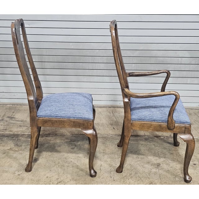 Late 20th Century Set of 8 Baker Furniture Solid Oak Queen Anne Style Dining Room Chairs For Sale - Image 11 of 14