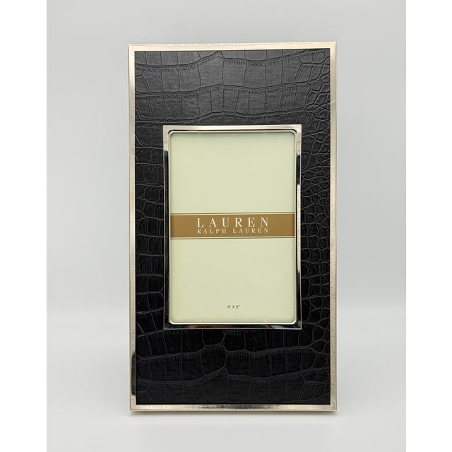 Lauren Ralph Lauren Ralph Lauren Black Crocodile Leather Picture Frame For Sale - Image 4 of 7