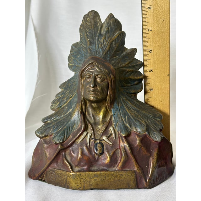 Indian Chief Bookends, Armor Bronze Co. – Early 20th Century Pair For Sale - Image 9 of 9