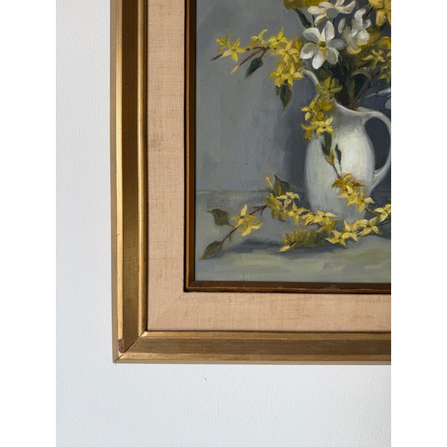 Yellow 1960s Vintage Marion Maas Floral Still Life Oil on Canvas Painting, Framed For Sale - Image 8 of 12