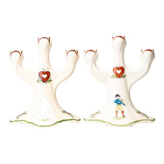 Rörstrand Daldansen Folk Art Candelabra Pair, Swedish Mid-Century For Sale