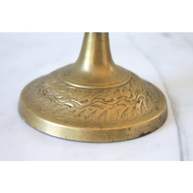 Vintage Hand-Etched Solid Brass Trumpet Vase For Sale - Image 4 of 7