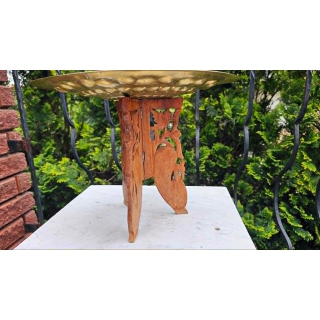 Coffee Table or Flower Stand in Wood with Brass Top, 1970s For Sale - Image 3 of 9