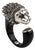 Miriam Salat Lion Head Art Deco Sterling Silver Black Resin & White Topaz Ring For Sale