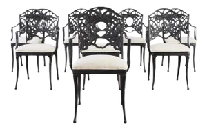 Set of Eight Art Nouveau Style Aluminum Garden Dining Armchairs