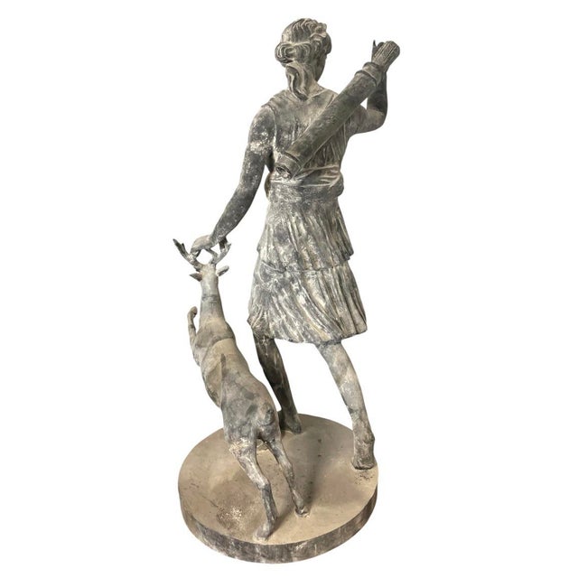 Classical Cast Iron Statue of Diana the Huntress With Stag For Sale - Image 4 of 12