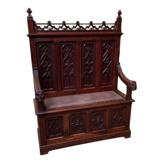 Antique Neo-Gothic Bench, 1880 For Sale
