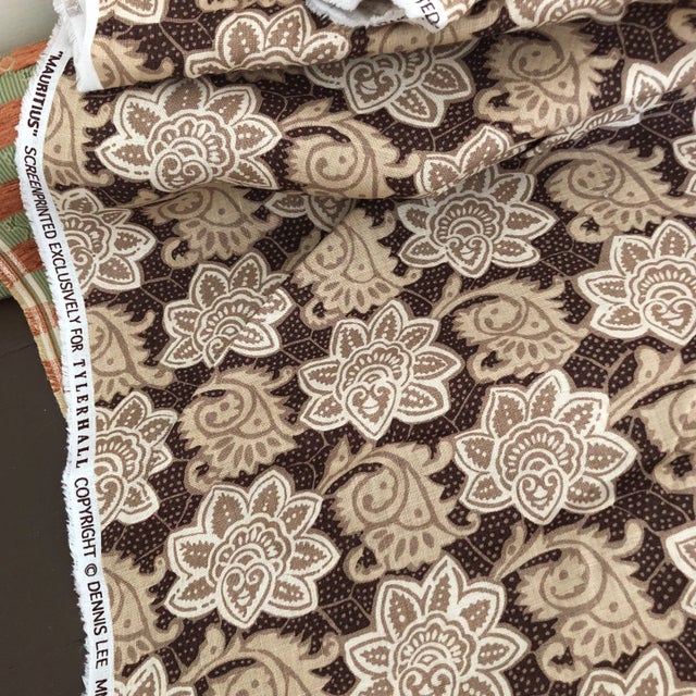 Tyler Hall Exclusive Mauritius Cream and Brown and Beige Pattern Fabric For Sale - Image 4 of 6