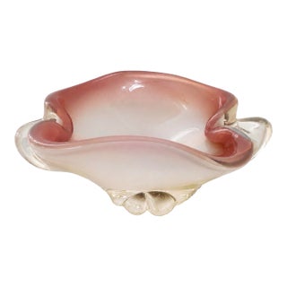 Vintage Murano Pink and Opalescent Glass Bowl Catchall For Sale