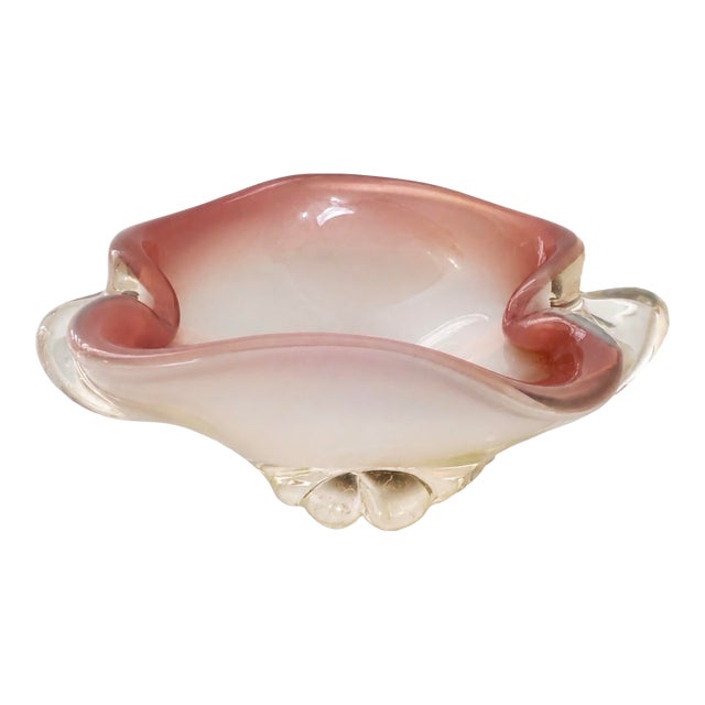 Vintage Murano Pink and Opalescent Glass Bowl Catchall For Sale
