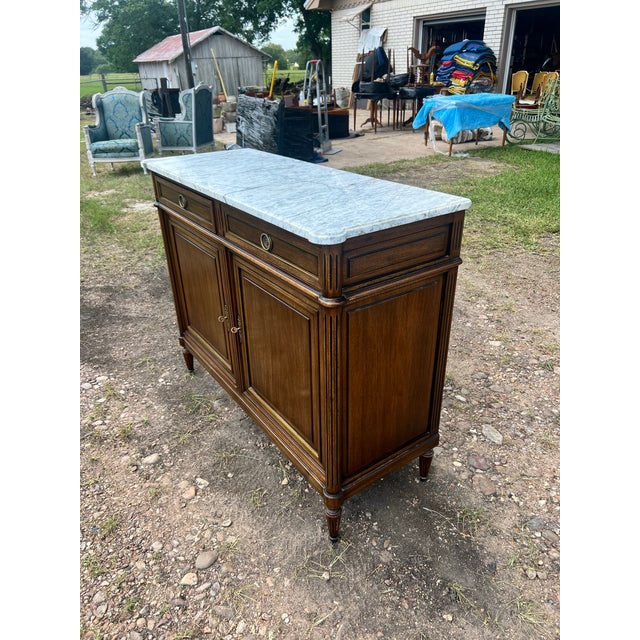 Wood French 19th Century Louis XVI Mahogany Carrara Marble Top Two Door Buffet For Sale - Image 7 of 12
