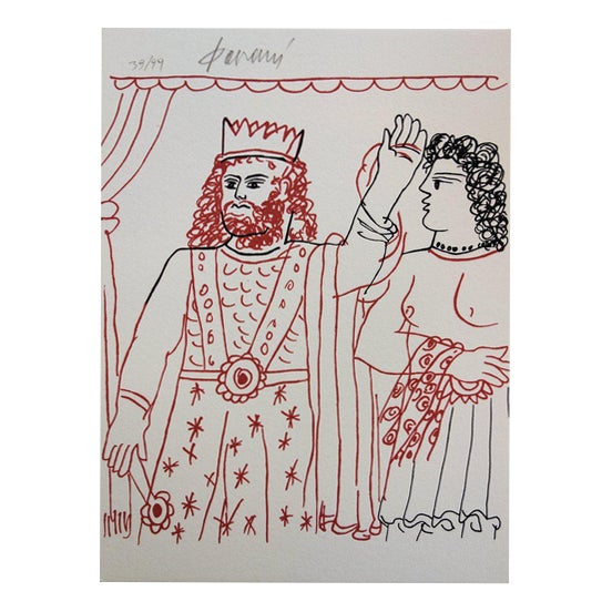 Alekos Fassianos, King and Andromache, Original Signed Lithograph For Sale