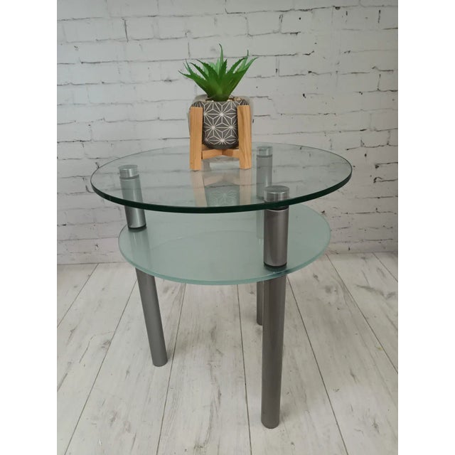 Mid-Century Modern Vintage Glass and Chrome Side Table, 1980s For Sale - Image 3 of 13
