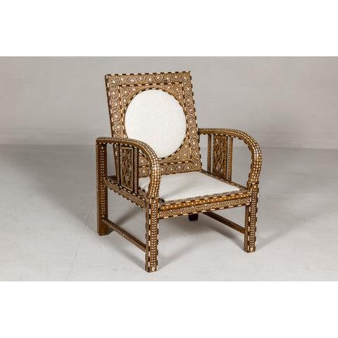 Anglo Style Bone Inlaid Armchair with Folding Back and Loop Arms For Sale In New York - Image 6 of 12