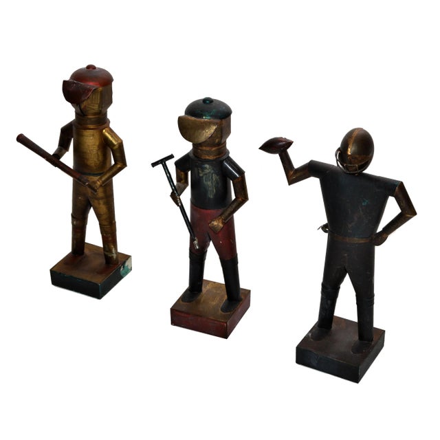 Sarreid Ltd. Mexico Handcrafted Mid-Century Modern Tin Metal Sports Player Figurine, Set of 3. Marked and Numbered at the...