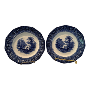 Pair of Antique Staffordshire Blue and White Plates