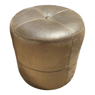 "Rhonda Round Ottoman" in Gold Leather by Century Furniture For Sale