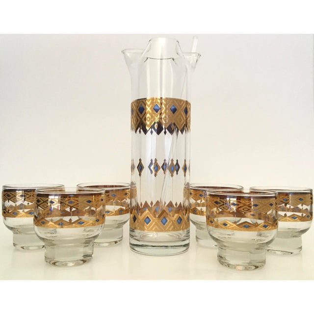 Culver Ltd. Mid-Century Modern Culver King’s Rowe Cocktail Set With Pitcher and Six Glasses- 8 Pieces For Sale - Image 4 of 5