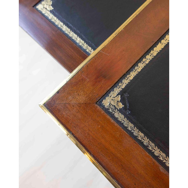 Brown Louis XVI-Style Double-Sided Wood and Brass Bureau Plat with Leather Top For Sale - Image 8 of 13
