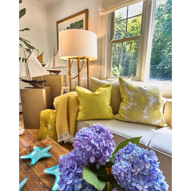 Canary Yellow Outdoors and Indoors Contemporary Lemon Yellow Square Pillows by Arlene Angard, Set of 2 For Sale - Image 8 of 8
