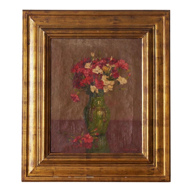 1950s Original Signed Belgian Floral Oil on Canvas | by Alphonse Van Beurden Belgian For Sale