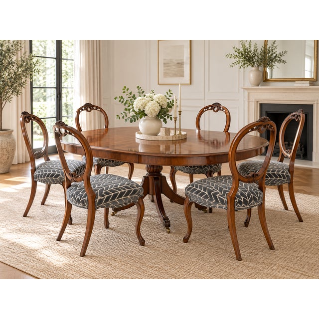 Antique Victorian Walnut Carved Balloon Back Dining Chairs, 1850, Set of 6 For Sale - Image 3 of 9