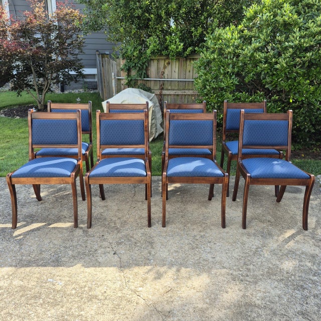 English 2018 Duncan Phyfe Style Mahogany Dining Side Chairs W/ Saber Legs Regency Sheraton, Set of 8 For Sale - Image 3 of 15