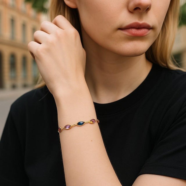 Add a splash of color and sophistication to your jewelry collection with this exquisite 14K Italian Yellow Gold Multi-...