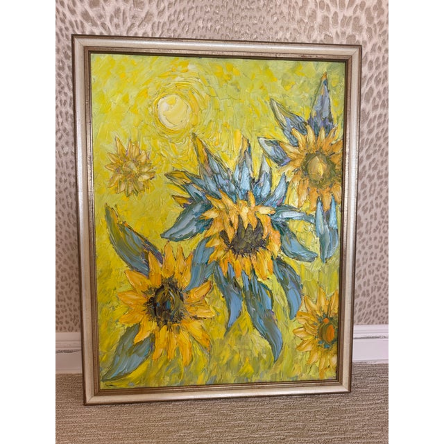 Contemporary 1990s Original Oil Painting “Gold of the Day” by Filippov – Sunflower Composition, Framed For Sale - Image 3 of 3