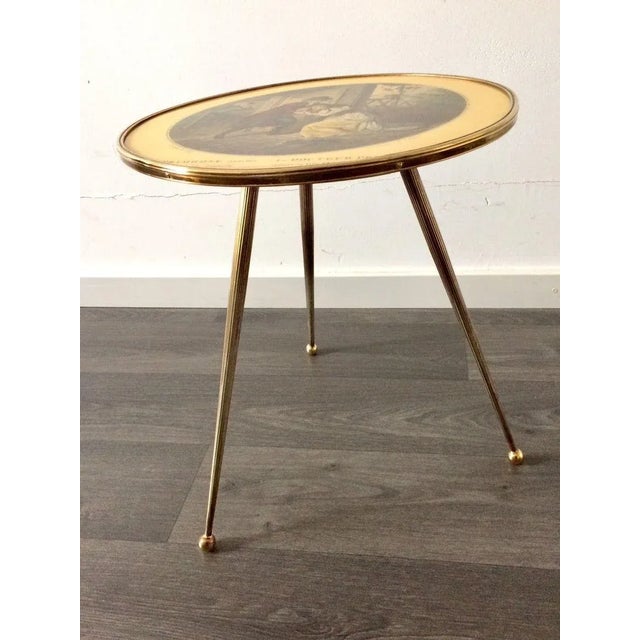 Italian Brass Tripod Side Table with Printed Top, 1950s For Sale - Image 9 of 13