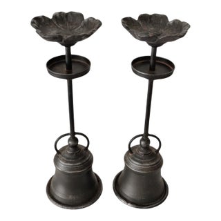 Vintage Wrought Iron Tall Sculptural Flower Shaped Candle Holder ~ Pair For Sale